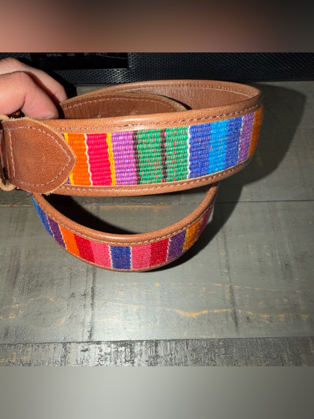 Women's size small omega 31.5" belt Handwoven Multicolor Leather Belt‎